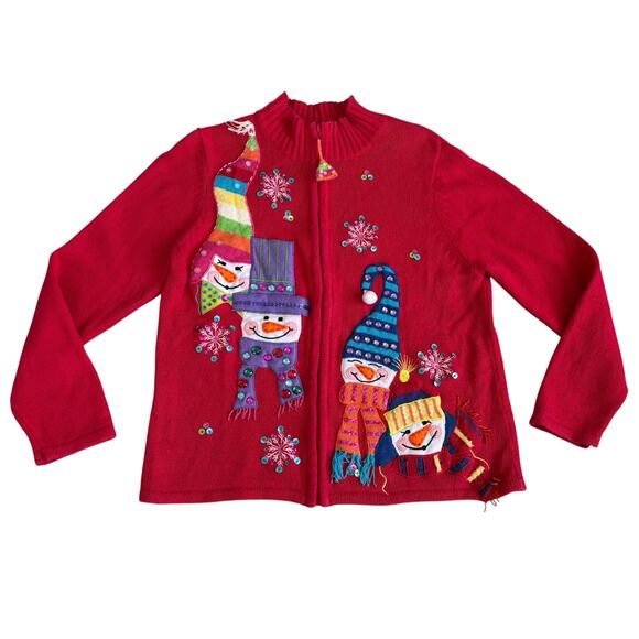VTG Tiara International Ugly Christmas Sweater XL Embroidered Sequins Cardigan - Picture 1 of 7